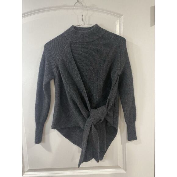 27 Miles 100% Cashmere Sweater XS Gray Pullover Front Tie Knit Lightweight Cozy - Picture 2 of 11
